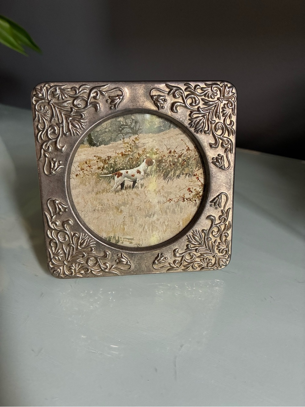 Vintage Silver Floral-Embossed Square Picture Frame